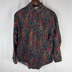VTG Copper Key Shirt Womens‎ Medium Long Sleeve Buttons Down Artistic Colorful